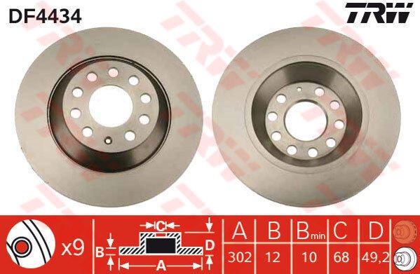 ARKA FREN AYNASI AUDI A6 4B.C5 3.0 QUATTRO 07/04 A6 4F2 2.0 TDI 07/04 302x11.7x9DL-TRW-4F0615601E