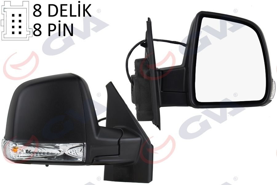 DIŞ DİKİZ AYNASI SAĞ DOBLO 11 ELEKTRİKLİ SİNYALLİ SİYAH KAPAKLI TEK CAM KONVEKS 8 FİŞ VM-668EHR-GVA 1029175-735528041-735668189