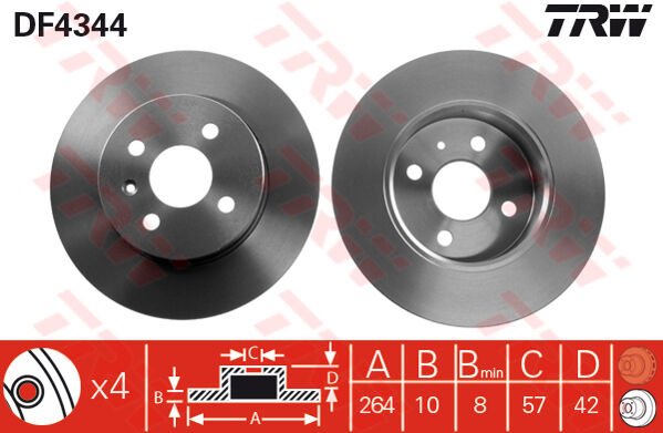 ARKA FREN AYNASI ASTRA H L67 04 14 COMBO C 01 11 MERIVA A 03 10 264x10x4DL DOLU-TRW DF4344-93176548-569116-95526641-93363430