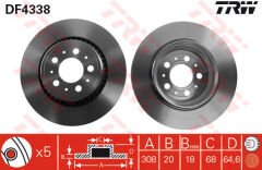 ARKA FREN AYNASI VOLVO XC90 2.5T-3.2AWD-D3-D5-T6 2002 2012 17 JANT 308x20x5DLxHAVALI-TRW DF4338-8624926-31423152