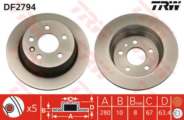 FREN DISKI ARKA MERCEDES VITO W638 96 03-TRW DF2794-A6384230112