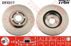 ÖN FREN AYNASI COROLLA 1.4 D-2.0 D E12 07/04 1.8 VVTL-İ TS 02 275x25x4DLxHAVALI-TRW DF4317-4351202080
