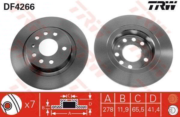 ARKA FREN AYNASI VECTRA C 02 SIGNUM 03 SAAB 9.3 02 CROMA 05 278x12x5DL DOLU-TRW DF4266-569115-9156785-51799235-95526639