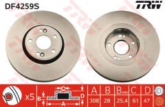 ÖN FREN AYNASI ADET LGN 2.0 16V TURBO 03 2.2DCI 05 3.0 V6 24V 01 308x28x5DLxHAVALI-TRW DF4259S-8200019581-7701206831