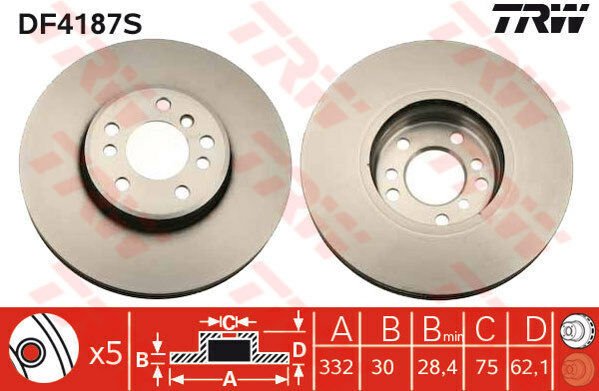 FREN DISKI ON ADET BMW X3 E83 X5 E53-TRW DF4187S-34116859679