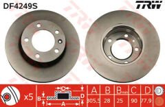 ÖN FREN AYNASI OPEL MOVANO 98 RENAULT MASTER I-II 98 2.5-2.8 DTI 305.5x28 5 DELİK HAVALI-TRW DF4249S-4403038-7700314064-4020600QAD