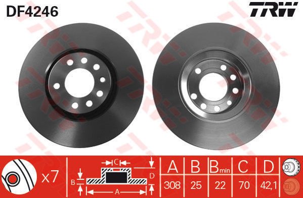 ÖN FREN AYNASI ASTRA H-ZAFIRA B-MERIVA A-B-CORSA D-E-ADAM-ASTRA G-VECTRA B 308x25x5DLxHAVALI 16 İNÇ-TRW DF4246-95526651-9194477-569061-9184405