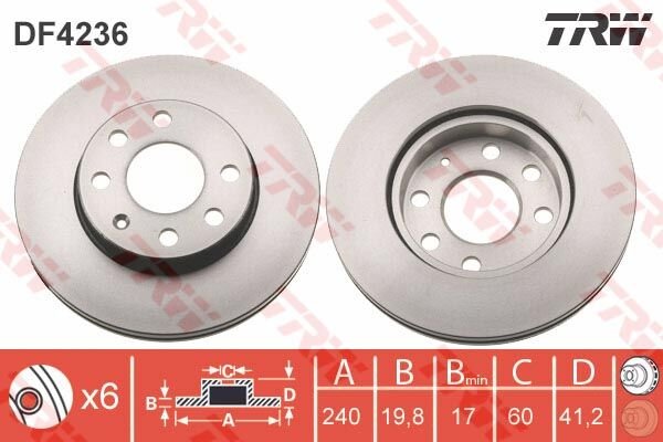 ÖN FREN AYNASI CORSA C 1.0-1.2 16V 01 11 ABS Lİ 240x20x4DLxHAVALI-TRW DF4236-95526649-569021-9195985-9127966