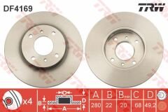 ÖN FREN AYNASI NISSAN ALMERA 00 02 PRIMERA 96 02 2.0ie 16V 280x7.7x 4 DELİK HAVALI-TRW DF4169-402062F501-4020673L01-402062F500