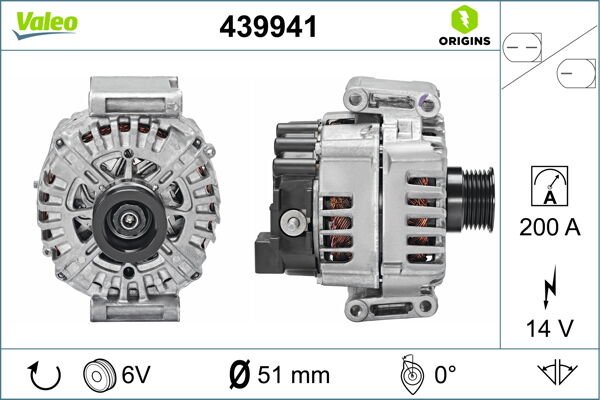 ALTERNATOR 14V 200A MERCEDES W205 C218 W212 C207 C253 W447 B906-VALEO 439941-A0009062822