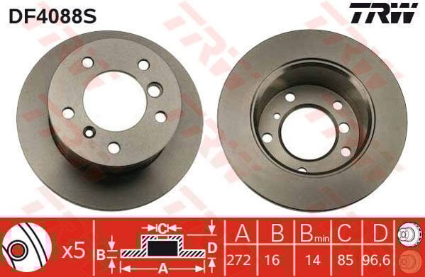FREN DISKI ARKA MERCEDES SPRINTER B901 B904 . VW LT 28-35-46 TEK TEKER-TRW DF4088S-A9024230312-2D0615601A