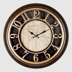 1965-VA DUVAR SAATİ KAHVERENGİ ÇERÇEVELİ İÇİ KAHVE-KAKREM HARİTALI 45CM KABARTMA RAKAMLI SELEFON KORUMALI AMERİKAN BRİS.KADRAN METALİK AKREP/YELKOVAN/SANİYE AKAR SANİYELİ MEKANİZMA AKRİLİK BOYA-SAAT M-1965-KK-SAAT M-1965-KK
