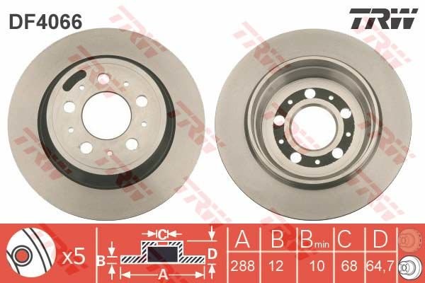 ARKA FREN AYNASI VOLVO S60 01-10 S70 01-05 S80 98-06 XC70 00-07 288x12x5DL DELYKLY 986478495-DF4066-TRW DF4066-9434167-94341674-94341670