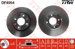 ÖN FREN AYNASI CARISMA 95/6.06 VOLVO S40 1.6 1.8 1.9 2.0 T 95/04 V40 95-04 281x24x4DLxHAVALI-TRW DF4054-30818027-M818027