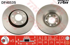 ÖN FREN AYNASI VOLVO S60 00-10 S80 98-06 V70 97-07 XC70 00-07 305x25x5DLx BÜYÜK TİP DELİKLİ -986478494-DF4053S-TRW DF4053S-274170-274559-31262707-31262716