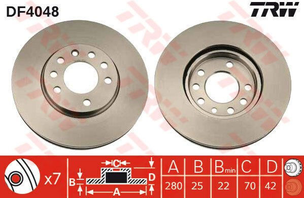 ÖN FREN AYNASI ASTRA H 04 COMBO C 03 MERIVA B 10 ZAFIRA B 05 280x25x5DL HAVALI 95526655-TRW DF4048-569060-569066-90539466-93197592