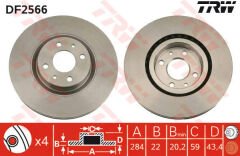 ÖN FREN AYNASI FIAT DOBLO 05 IDEA 04 LINEA 09 FIORINO 09 BRAVO 01 STILO 01 284x22x 4 DELİK HAVALI-TRW DF2566-46455892-71739569