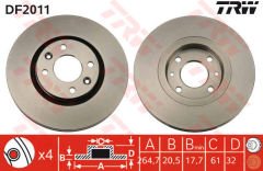 ÖN FREN AYNASI R21 89 94 2.0ie 2.1 D TURBO 264.5x20.5x4DELİK-TRW DF2011-7700764193-7701467955