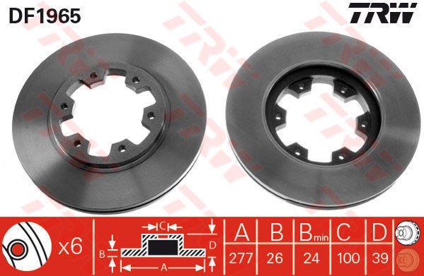 ÖN FREN AYNASI NISSAN PATHFINDER II R50 95 04 PICK UP D21 88 96 TERRANO II R20 96 277x26 6DELİKxHAVALI-TRW DF1965-4020631G01-4020631G00-402060F001