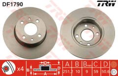 ARKA FREN DISKI FIAT BRAVO II 07 STILO 01 LINEA 07 ALFA ROMEO MITO 08 LANCIA DELTA II 08 251.5x10x4DL-TRW DF1790-46758715-60801755-82433859-82434070