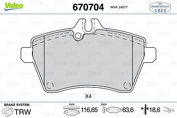 FREN BALATASI ON MERCEDES W169 W245-VALEO 670704-A1694202020