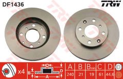 ÖN FREN AYNASI HAVALI CIVIC IV V 1.4 1.5 1.6 16V 91/2.01 ROVER MG ZR ZS 01 240x21x4DLxHAVALI-TRW DF1436-45251SR3A10-45251SH3A00