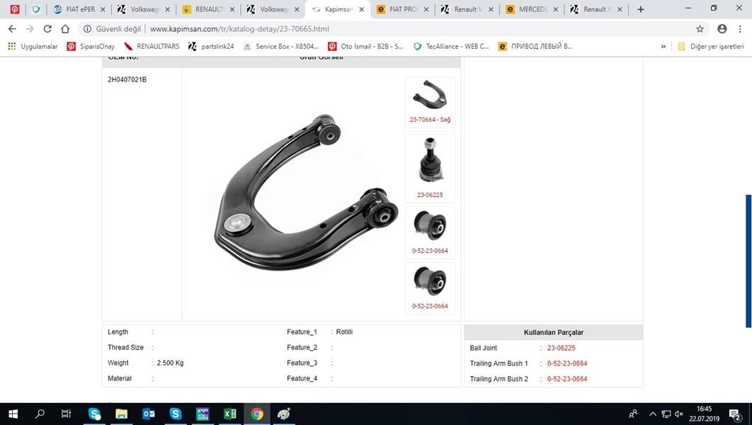 SALINCAK ÖN SOL ÜST VW AMAROK 10-KAPIMSAN 23-70665-2H0407021B