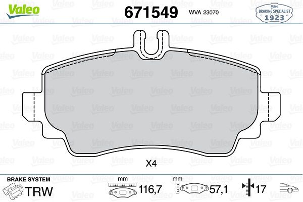 FREN BALATASI ON MERCEDES A-CLASS W168 99 04-VALEO 671549-A1684201420