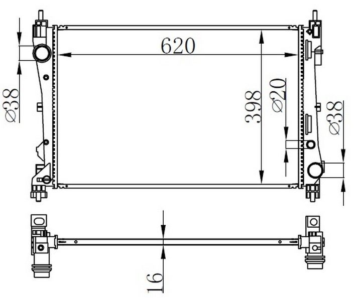 RADYATOR BRAZİNG MT 620X398X16 FİAT DOBLO 1.3 MJTD 09 KAVİSLİ BAĞLANTI 617854-ORIS BFI590016-51812209