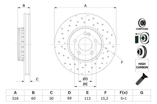 FREN DISKI ON MERCEDES C-CLASS W205 S205 C205 A205-BOSCH-A0004212112