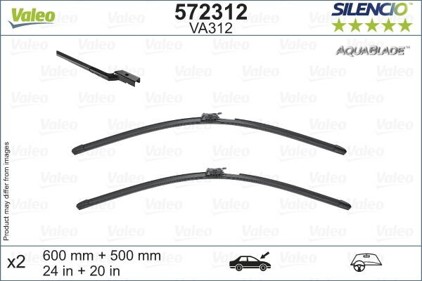 Valeo Silencio AquaBlade Flat Blade VA312 X2 600 500 mm VOLVO V60 06/18 ISITMA ÖZELLİKLİ-VALEO 572312-31693567