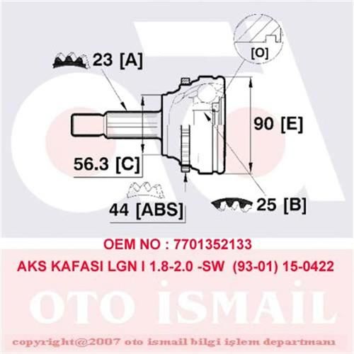 AKS KAFASI DIŞ LGN I 1.8-2.0-2.2D-2.2DT 93-01 -MGN SCENIC 1.9DTI 97-99 -SCENIC I 1.9DTI 99-03-ANKA-7701352133