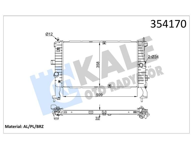 RADYATÖR MERIVA 1.3-1.7CDTI 03 AC KLİMASIZ MEK 600x370-KALE 354170-1300260-13148295