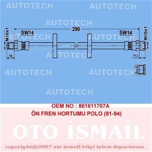 ÖN FREN HORTUMU POLO 81-94-AUTOTECH TVP02-861611707A
