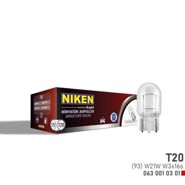 NIKEN T20 DİPSIZ AMPUL 93 W21W W3x16s 12V 10LU-NIKEN 0630010301