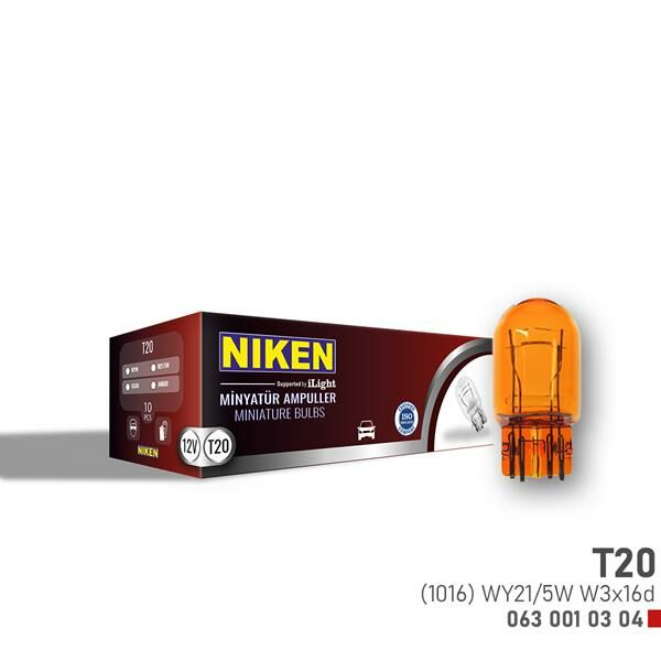 NIKEN T20 DİPSIZ AMPUL 1016 WY21/5W AMB W3x16d 10LU-NIKEN 0630010304