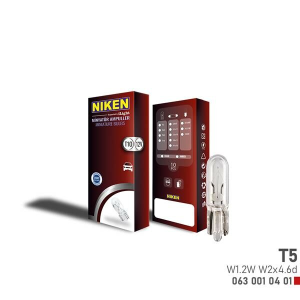 NIKEN T5 MINYATUR AMPUL W1.2W W2x4.6d 12V 10LU-NIKEN 0630010401