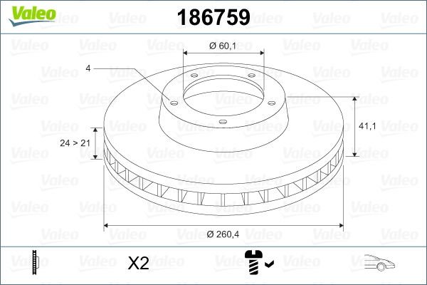 ÖN FREN AYNASI CORSA C - COMBO C 01 11 MERIVA A 03 10 TIGRA 04 09 260x24x4DL HAVALI-VALEO 186759-95526646-569000-9127967-9196050