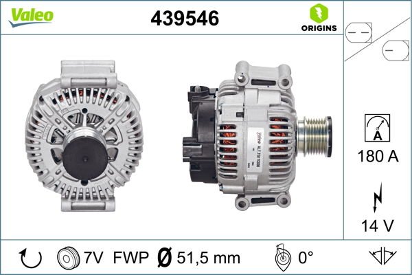 ALTERNATOR 14V 180A MERCEDES W203 W204 W211 W212 W164 W463 W639 B906-VALEO 439546-A6421540402