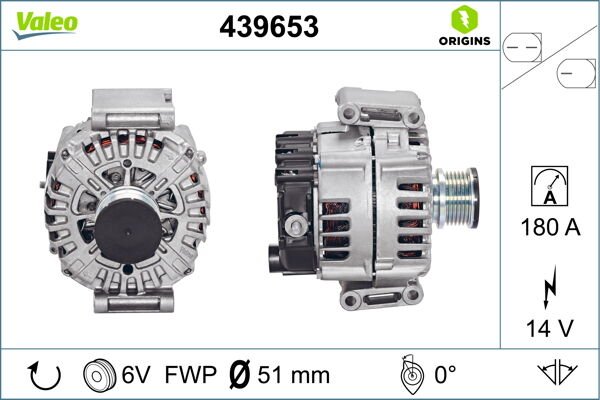 ALTERNATOR 14V 180A MERCEDES W204 C218 W212 W166 X204 W639 B906-VALEO 439653-A0131546802