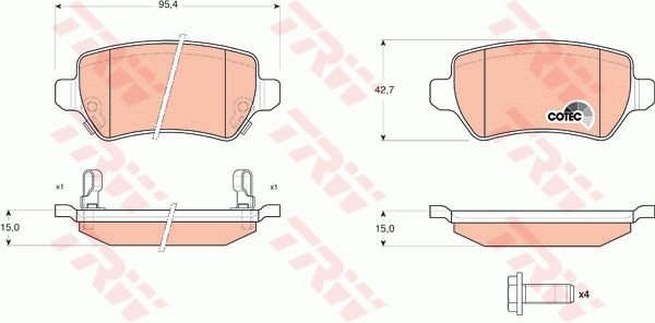 ARKA BALATA ASTRA G 98 ASTRA H 05 MERIVA 03 ZAFIRA 00 COMBO 02-TRW GDB1515-93188727-1605967-1605086-WVA23415