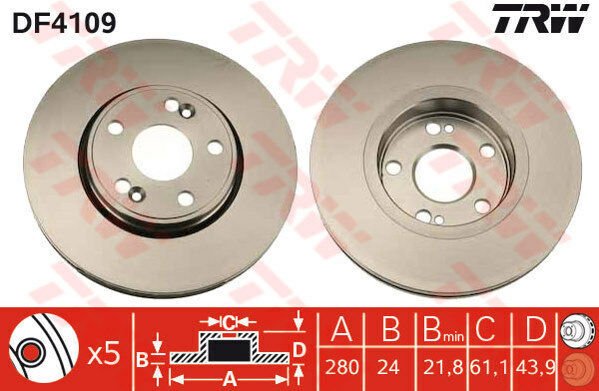 ÖN FREN AYNASI RENAULT LAGUNA I 96 01 SAFRANE 96 SCENIC I 96 ESPACE III 99 02 1.8 16V-2.0-2.2-2.5 20V-2.5-3.0 280x24x5DELİK HAVALI-TRW-7701206198-7701204305-7701205843