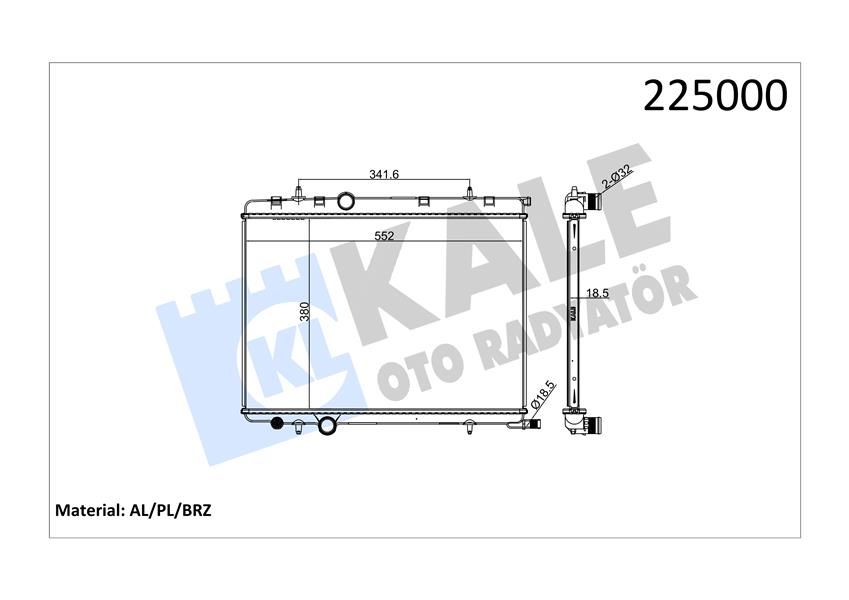 RADYATÖR BRAZİNG KALIN TİP PEUGEOT 206 1.6İ-1.4HDI 98 380X538X26 MEK.-KALE-1330.F4-1330.G3