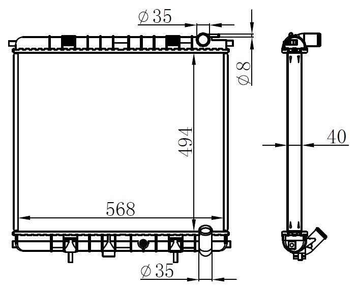 RADYATÖR BRAZİNG RANGEROVER 4.0İ-4.6İ 98 MEK-OTOM 494x568x40-ORIS-PCC106850-PCC108080