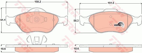 ÖN BALATA FIESTA 1.4TDCİ ABSLİ 00 FUSION 02 MAZDA 121 96 MAZDA 2 03-TRW GDB1419-YS6J2K021DC-YS612K021DA-WVA23202