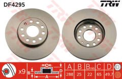 ÖN FREN AYNASI GOLF V-VI-JETTA III-CADDY III-OCTAVIA-ALTEA-A3 03 1.4-1.6.1.9-2.0 288x25x9DLxHAVALI-TRW-1K0615301T-5C0615301A