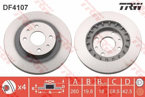 ÖN FREN AYNASI VEGA 110-11216V95 260x19.8x4DLxHAVALI-TRW DF4107-21123501070-2112350107001