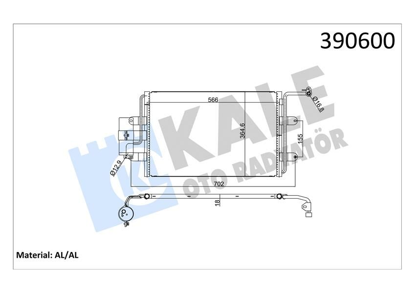 KLİMA KONDENSERİ BORA-GOLF IV-A3-OCTAVIA LEON-TOLEDO 1.4-1.6-1.8-1.9 AL/AL 588x360x18-KALE-1J0820413A-1J0820413B-1J0820413N