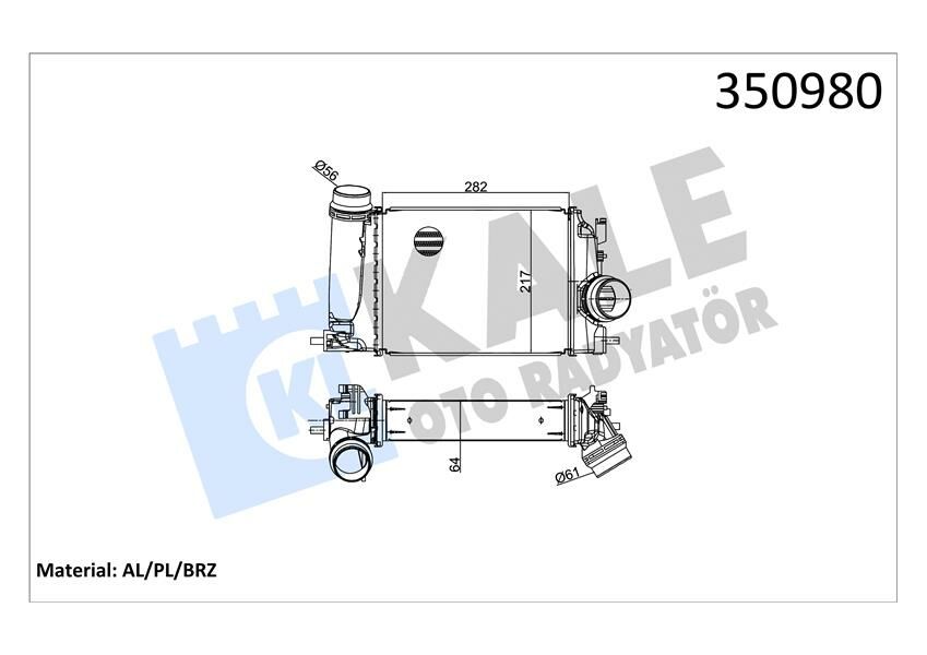 TURBO RADYATÖRÜ INTERCOOLER MGN IV-KADJAR-TALISMAN-SCENIC-QASHQAI 1.5DCİ- XTRAIL 1.6 64x217.9x282-KALE-144614EA0A-144614EA1A-144614EA1B