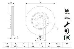 FREN DISKI ON MERCEDES W205 S205 C205 A205 W213 S213 C238-BOSCH 0986479H46-A0004212512
